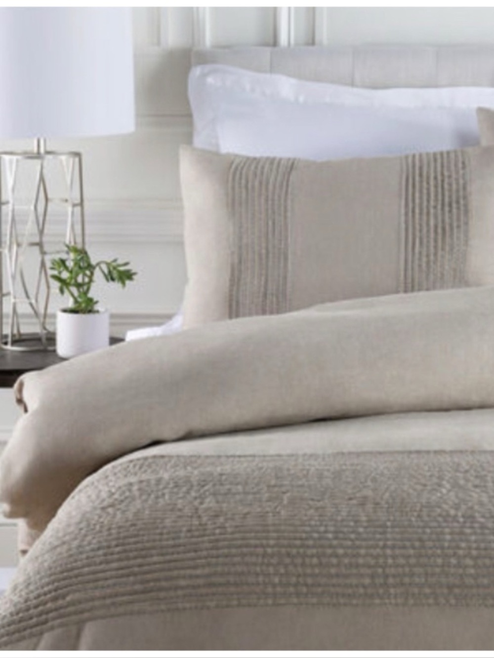 650$ New SURYA Upton Metallic Collection Linen Duvet Set Full/Queen